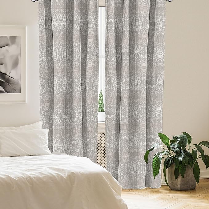 Ambesonne Grey Curtains, Victorian Lace Flowers and Leaves Retro Background Old Fashioned Graphic, Window Treatments 2 Panel Set for Living Room Bedroom, Pair of - 28" x 63", Warm Taupe