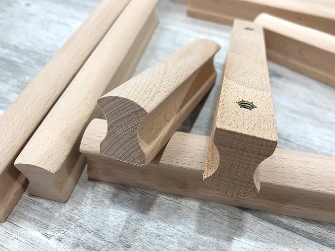 10Pcs Unfinished Beech Wood Solid Furniture Pulls Handles,Unfinished Unpainted Paintable Wooden Handles Cupboard Closet Drawer Handle Pull,Length 5.12",Hole Dis.3.78"