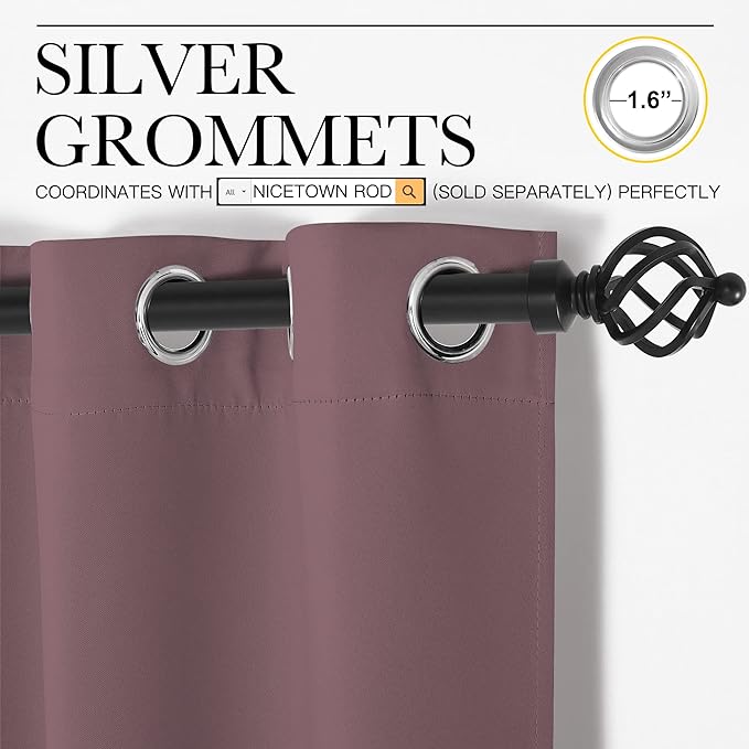 NICETOWN Dry Rose Curtains for Sliding Glass Door, 84 inch Long, Grommet Single Curtain Panel, Sound Reducing Blackout Curtains for Bedroom/Doorway Living Cabin (1 Panel, 8.3ft Wide by 7ft Long)