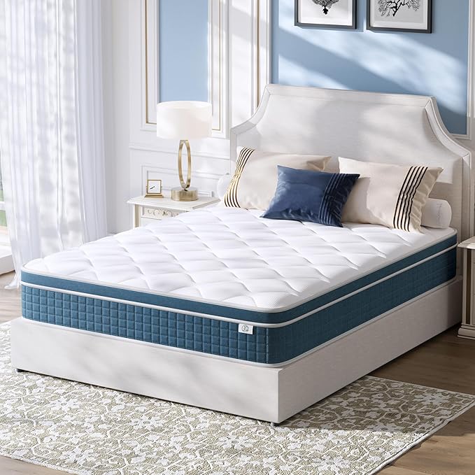 koorlian Twin XL Mattress 12 Inch - Cooling Hybrid Mattress in a Box for Back Pain Relief - Pocket Spring & Memory Foam | Fiberglass-Free, Medium Firm Feel, CertiPUR-US, 120 Nights Trial