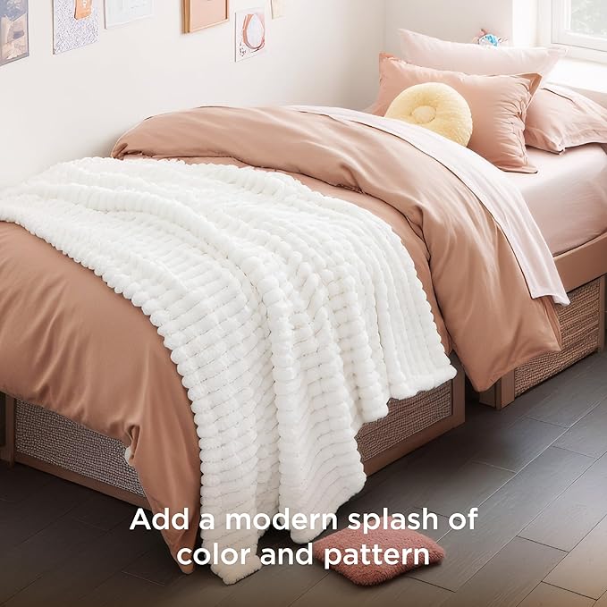 Bedsure GentleSoft Twin XL Blanket for Bed - Cozy Soft Blankets for Women, Cute Small Fleece Throws for Girls, Graduation Decorations Gift for Her Him School Dorm, Off White, 66x90 Inches
