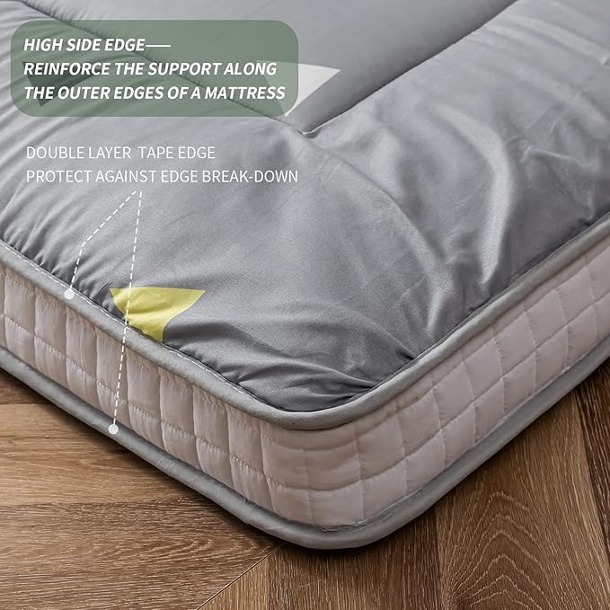 MAXYOYO Grey Triangle Futon Mattress, Padded Japanese Floor Mattress Quilted Bed Mattress Topper, Extra Thick Folding Sleeping Pad Breathable Floor Lounger Guest Bed for Camping Couch, Full