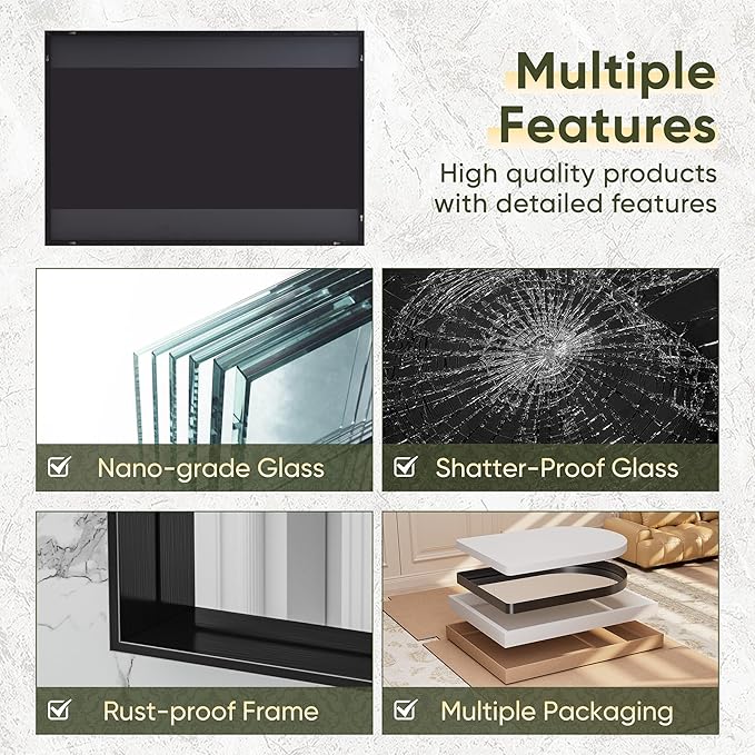 Suidia Bathroom Mirror, 60" x 30" Wall Mirror Metal Framed, Bathroom Vanity Mirror for Living Room Bedroom Bathroom Entryway, Black, Rect Corner Style