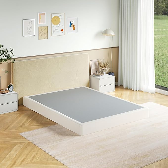 Full Size Box Spring, 7 Inch Low Profile Metal Frame Mattress Foundation, 3000 lbs Heavy Duty Boxspring with Fabric Cover, Easy Assembly, Noise Free, Non-Slip