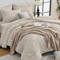 HEVUMYI Beige Tan Twin Comforter Set - 5-Piece All Season Bed in a Bag Twin, Ultra Soft Bedding Set with Comforter, Flat Sheet, Fitted Sheet, Pillowcases, Pillow Shams, Beige Tan