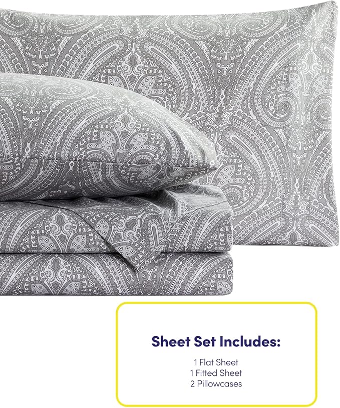 Twin Size Bed Sheets - 4 Piece 1500 Supreme Collection Fine Brushed Microfiber Deep Pocket Twin Sheet Set Bedding - 1 EXTRA PILLOW CASES, GREAT VALUE, Twin, Paisley Gray