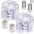 MUMUXI 2 Pack 33ft Remote Control Fairy Lights Battery Operated String Lights with Timer, 100 Twinkle LED for Outdoor, Waterproof Silver Wire Firefly Lights, Cool White