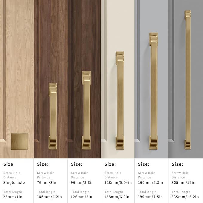 KHTUMEWARE 6-PACK 6-1/4Inch Cabinet Handles - Brushed Brass & Gold Pulls for Cabinets & Drawers