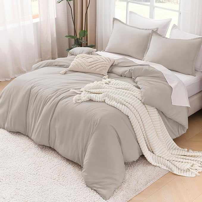 Litanika Oversized King Comforter 120x98, 3 Pieces Linen Lightweight Solid Bedding Comforter Set, All Season Fluffy Bed Set (1 Comforter & 2 Pillowcases)