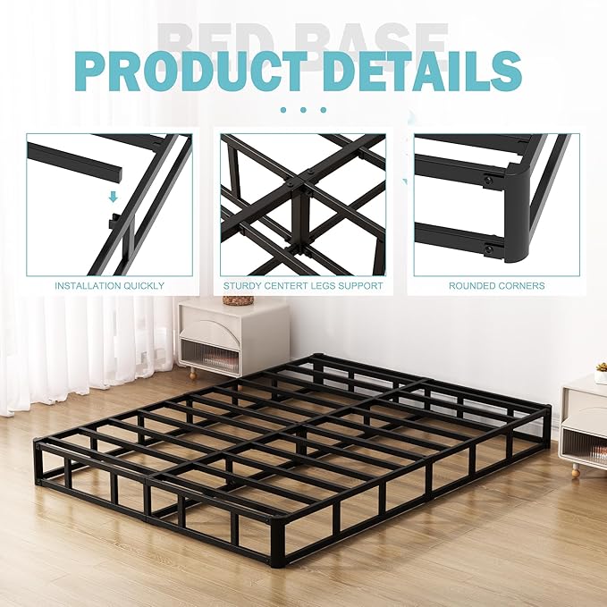 7 Inch Full Size Box Spring Bed Base, Low Profile Metal Boxspring Full Size with Fabric Cover, 3000 Lbs Max Weight Capacity Mattress Foundation, Noise-Free, Easy Assembly