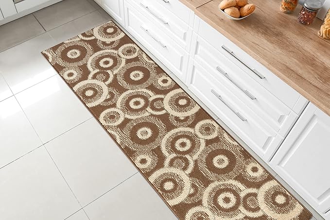Custom Length Cut to Size Modern Farmhouse Carpet Runner Rug for Hallways, Non Slip Rubber Backed, 31 inch Wide X Customized Length, Geo Brown, 31 inch X 3 feet, Doormat Size