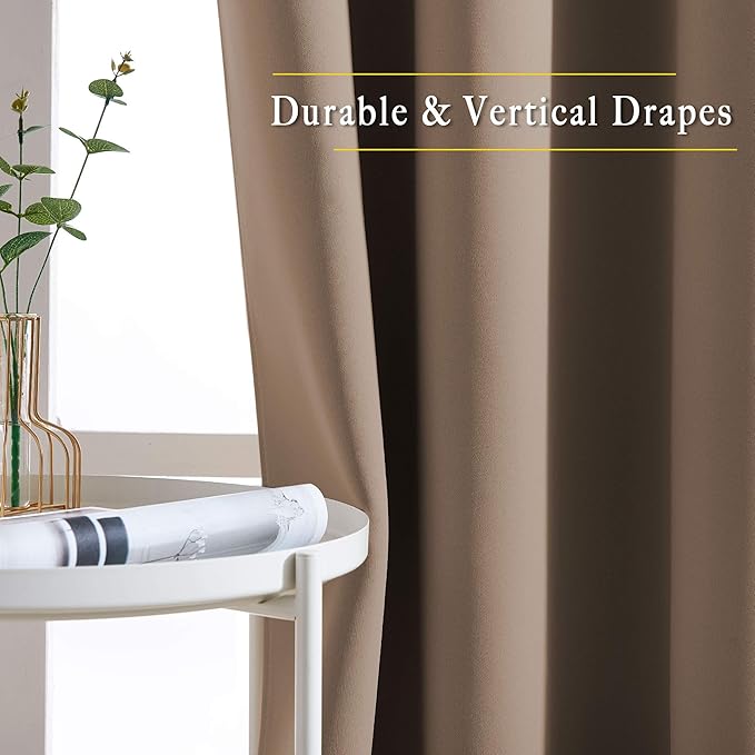 NICETOWN Kitchen Blackout Curtains and Drapes - Triple Weave Energy Saving Thermal Insulated Solid Grommet Blackout Panels for Patio (1 Pair, 46 inches by 90 Inch, Cappuccino)