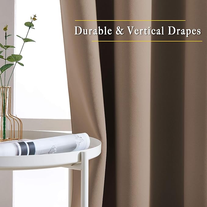 NICETOWN Bedroom Blackout 110 inch Curtains for Sliding Glass Door, Grommet Thermal Insulated Solid Window Treatments Sound Reducing for Living Room, W66 x L110, Cappuccino, Set of 2