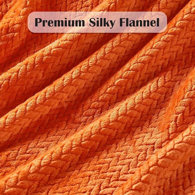 NEWCOSPLAY Super Soft Twin Blanket Orange Premium Silky Flannel Fleece Leaves Pattern Lightweight Bed Blanket All Season Use (Orange, Twin(60"x80"))