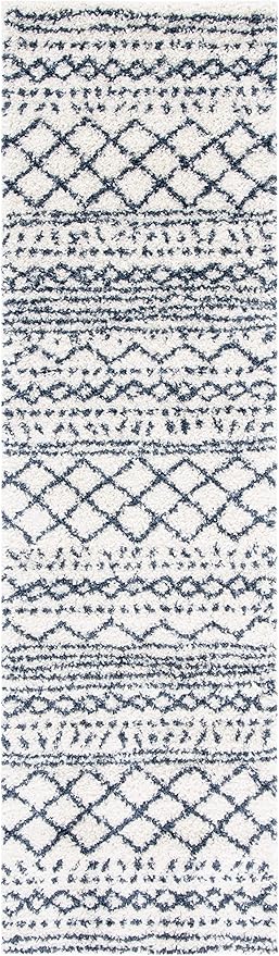 SAFAVIEH Arizona Shag Collection Runner Rug - 2'3" x 10', Ivory & Slate, Moroccan Design, Non-Shedding & Easy Care, 1.6-inch Thick, Ideal for The Living Room, Bedroom, Dining Room (ASG741M-210)