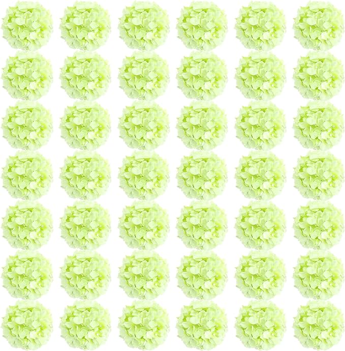 Auihiay 64 PCS Full Hydrangea Flowers, Silk Hydrangea Artificial Flowers Heads with Stems, Artificial Flowers for Wedding, Garden, Baby Shower, Party, Outdoor Indoor Decoration (Light Green)