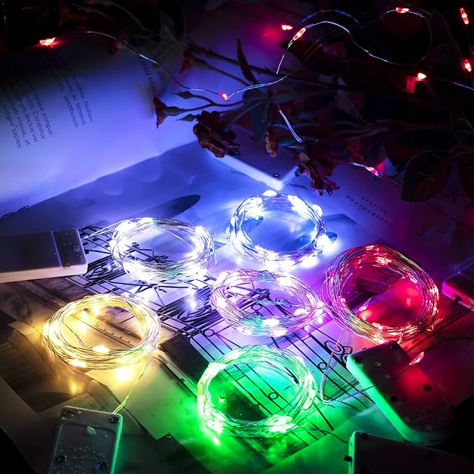 Brightown 12 Pack LED Fairy Lights, Waterproof, Red, 7 Feet, 20 LEDs, Battery Operated, Flexible Silver Wire, Safe, Energy Saving, Long-Lasting, Indoor and Outdoor Use
