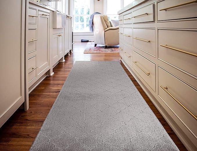 Custom Size Modern Runner Rug Carpet for Hallway Entryway Foyer Kitchen, Slip Resistant Latex Rubber Backed 31 inch Wide X Customized Length, Clouds Grey, 31 inch X 13 feet
