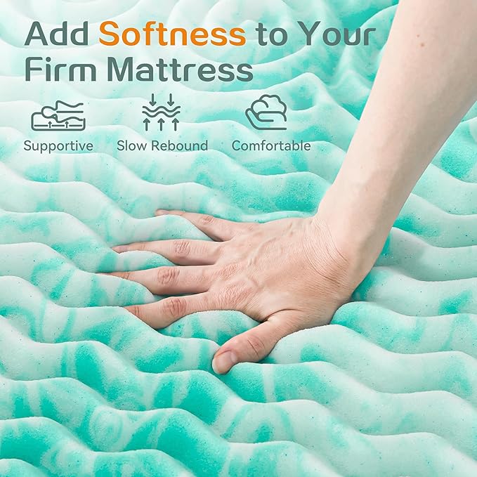 SINWEEK 2 Inch Mattress Topper 5-Zone Memory Foam Mattress Topper Pressure Relieve Soft Mattress Pad, CertiPUR-US Certified, Twin Size, Green