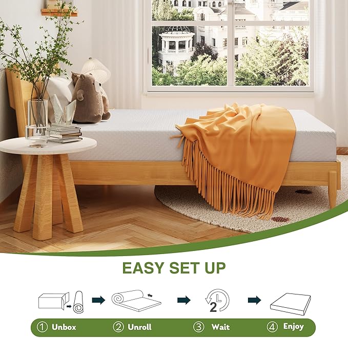 EGOHOME Twin Size Memory Foam Mattress, 10 Inch Bed Mattress in A Box with Cooling Green Tea Gel, Relieve Pressure with Medium Support, CertiPUR-US Certified, 75''L x 38''W, White