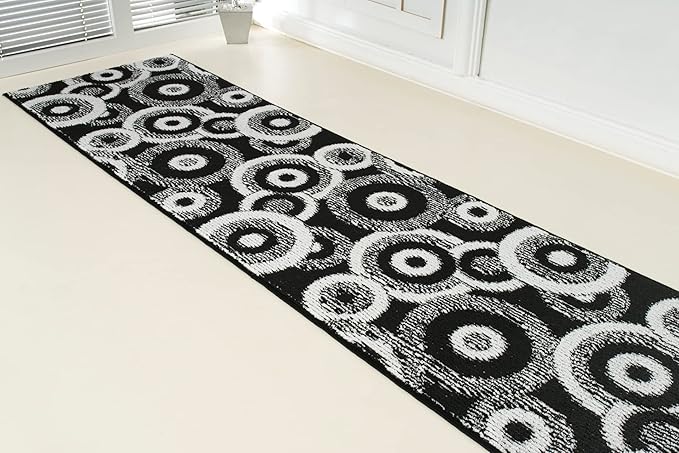 Custom Length Cut to Size Modern Farmhouse Carpet Runner Rug for Hallways, Non Slip Rubber Backed, 31 inch Wide X Customized Length, Geo Black, 31 inch X 22 feet