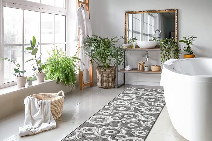 Custom Length Cut to Size Retro Modern Geometric Carpet Runner Rug for Hallways, Non Slip Rubber Backed, 31 inch Wide X Customized Length, Geo Grey, 31 inch X 7 feet