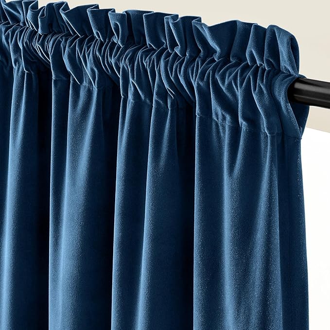 Lazzzy Velvet Blackout Curtains Thermal Insulated Room Window Drapes Super Soft Luxury Curtains for Living Room Bedroom Rod Pocket 2 Panels, Dark Blue, 52" W x 72" L