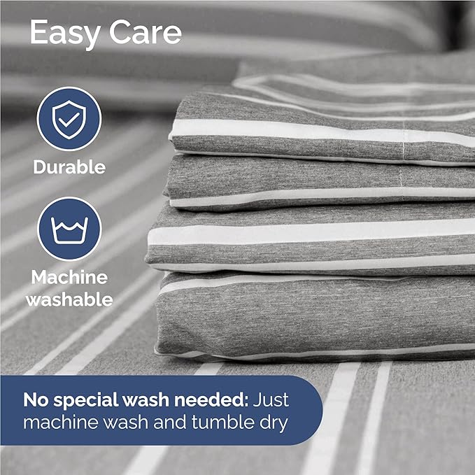 Full 6 Piece Sheet Set - Comfy Breathable & Cooling - Soft Hotel Luxury Bedding Set with 8-16 Inch Deep Pockets - 1 Flat & 1 Fitted Sheet & 4 Pillowcases - Wrinkle Free & Easy Care - Grey Stripes 3