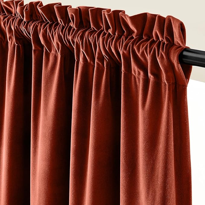 Lazzzy Velvet Blackout Curtains Thermal Insulated Room Window Drapes Super Soft Luxury Curtains for Living Room Bedroom Rod Pocket 2 Panels, Rust Red, 52" W x 120" L