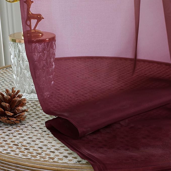 OWENIE Burgundy Vine Sheer Curtains, Sheer Curtains 96 inches Long 2 Panels Set, Rod Pocket Fimly Sheer Drapes for Living Room/Bedroom, 2pcs, Each 59" W x 96" L