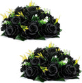 NUPTIO Black Artificial Roses Flowers: Fake Flower Bouquet Halloween Decorations - 15 Heads Artificial Rose Centerpieces with Base for Gothic Wedding Party Table Decor 2 Pcs