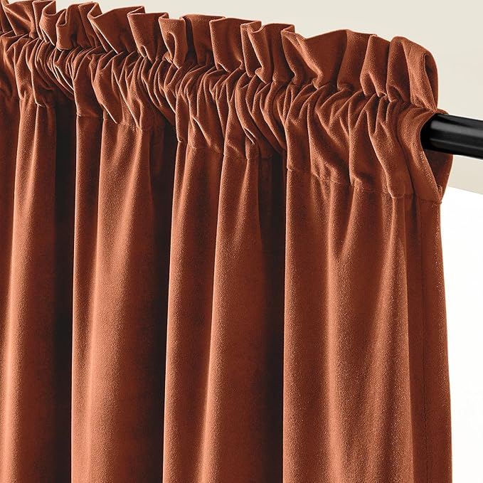Lazzzy Velvet Blackout Curtains Thermal Insulated Room Window Drapes Super Soft Luxury Curtains for Living Room Bedroom Rod Pocket 2 Panels, Burnt Orange, 52" W x 63" L