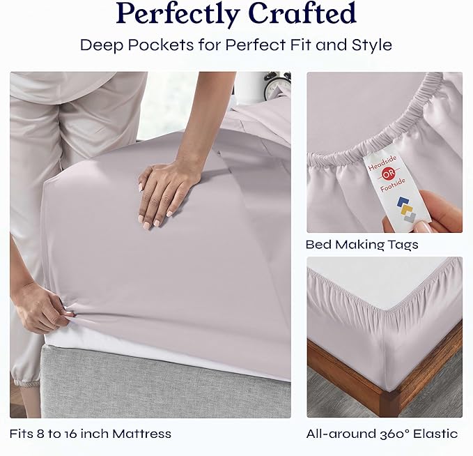 California Design Den Full Size Bed Sheets Set - Soft 400 Thread Count Sateen, Natural 100% Cotton Sheets with Deep Pockets, Breathable, Cooling and Durable Bedding Set - Dusky Lavender Grey