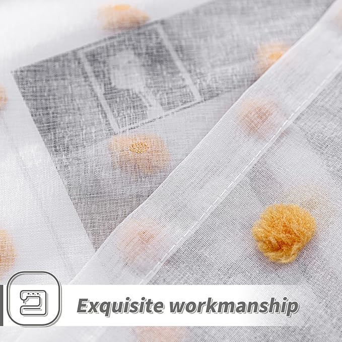 MYSKY HOME Short Curtains for Bedroom 54 Inches Long Burnt Orange Pom Pom White Sheer Curtains Kitchen Bathroom Nursery Boys Kids Room Rod Pocket 2 Pieces Small Window 52" x 54"