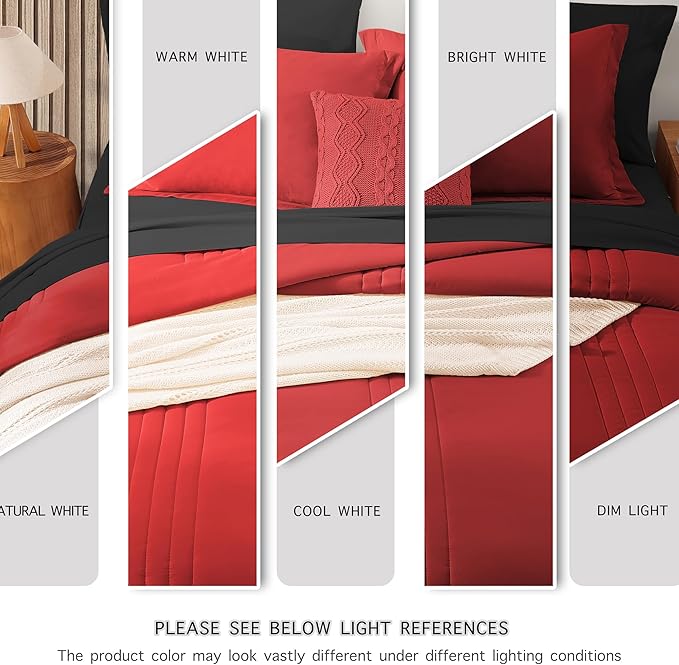 Monbix Full Comforter Set - 7 Pieces Bright Red Bed in a Bag Full Size Bedding Sets with Comforters, All Seasons Down Alternative Comforter with Sheets, Pillowcases & Shams