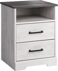 Prepac Rustic Ridge Farmhouse Bedroom Nightstand with 2 Drawers and an Open Cubby, Wooden Bedside Table for Bedroom, Office, or Living Room, 16.25in x 18.75in x 24.5in, Washed White