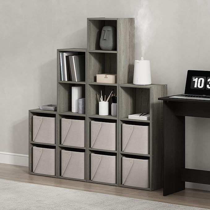 Furinno PASIR Book Shelf, 2-Tier Modern Bookshelf, Open Shelves Bookcase 9" x 12" x 21", for Living Room, Bedroom, Home Office, French Oak