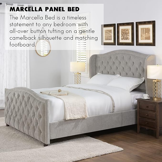 Jennifer Taylor Home Marcella Upholstered Shelter Headboard Bed Set, Queen, Silver Grey Polyester