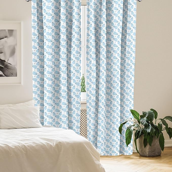 Ambesonne Animal Cartoon 2 Panel Curtain Set, Happy Smiling Pattern with Dots Animal, Lightweight Window Treatment Living Room Bedroom Decor, Pair of - 28" x 84", Pale Blue Sky Blue White