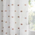 MYSKY HOME White Curtains for Bedroom 84 Inch Length Long Sheer Curtains for Living Room Nursery Curtains with Taupe Patched Design Rod Pocket Privacy Window Drapes Dining Room 52" x 84" 2 Panels