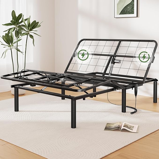 Marsail Queen Adjustable Bed Base Frame with 4 Height Options, Independent Head and Foot Incline, 4 USB Ports and 5 Min Assembly for Lounging, Reading, Reduce Snoring and Acid Reflux