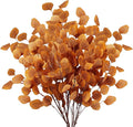 Sggvecsy 6 Pcs Fall Eucalyptus Leaves Artificial Eucalyptus Stems Long Silver Dollar Leaves Autumn Leaf Branches Fake Silk Eucalyptus for Christmas Home Autumn Festival Thanksgiving Decor(Orange)