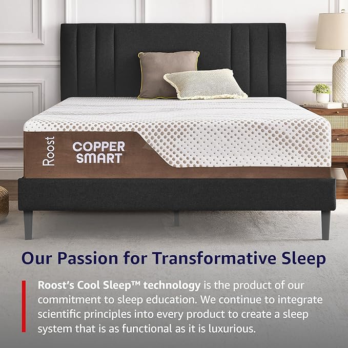ROOST SLEEP 14-Inch Twin XL Mattress with Medium Firm Support, CertiPUR-US Certified, Copper Smart Thermic Cooling Gel Memory Foam for Hot Sleepers, Made in USA