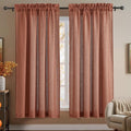RYB HOME Natural Linen Curtains 72 inch Length, Thick Heavy Textured Breathable Privacy Assured Wrinkle Resistance Boho for Dining Room Laundry Room, W 52 x L 72 inches, Terracotta, 2 Panels