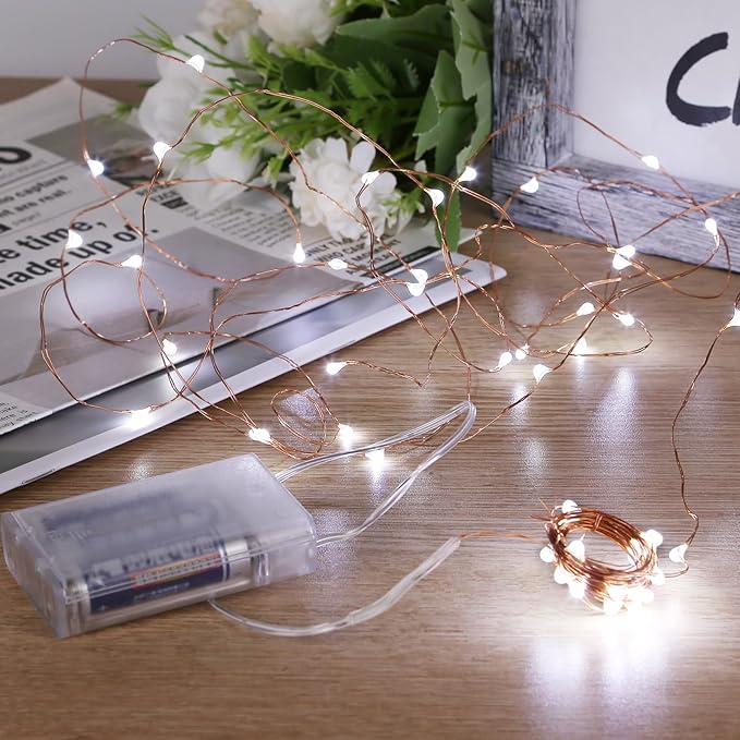 Sanniu Fairy Lights Battery Operated, 4 Packs Mini Battery Powered Copper Wire Starry String Lights for Christmas,Bedroom, Parties,Wedding,Indoor,Home Decoration (5m/16ft Cool White)