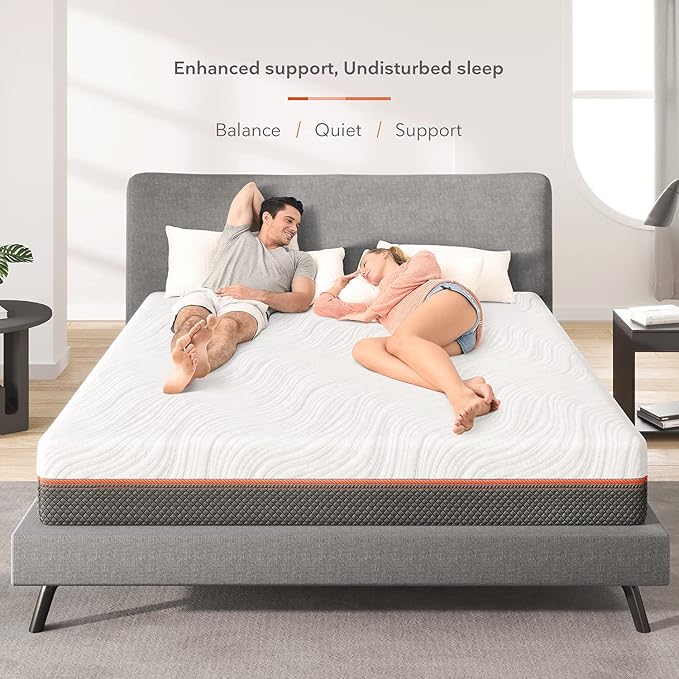 Sweetnight King Size Mattress, Individually Wrapped Coils for Motion Isolation, with Moisture Wicking Adaptive Cover, Medium Firm Bed Mattress, King Size, White & Grey, 10 Inch