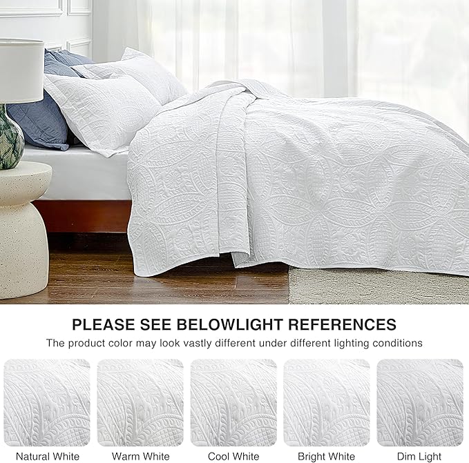 Love's cabin Quilts for Full Bed White Bedspreads Bedding Set - Summer Lightweight Bedspread Comforter - Coin Pattern Bedding Coverlet for All Season - 3 Pieces (1 Quilt, 2 Pillow Shams)