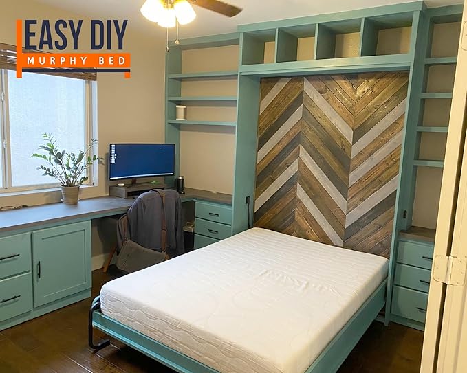 Queen Size DIY Murphy Bed Hardware Kit – Horizontal Wall bed for Space-Saving -Budget-Friendly DIY Setup -Made in USA-Hide Away Design with Horizontal Murphy Bed Queen - Bed Lift Mechanism - Pull Down