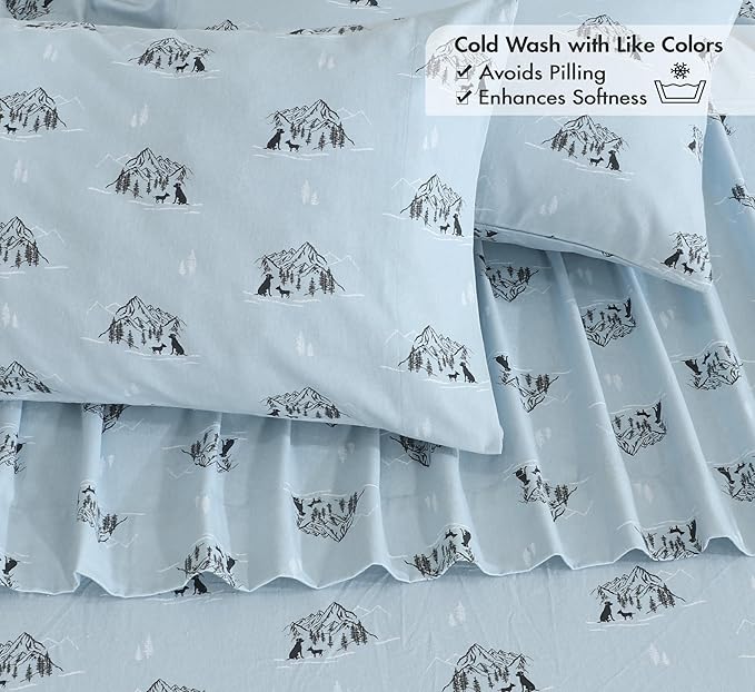RUVANTI Flannel Sheets Twin Size - 100% Cotton Double Brushed Twin Sheets Set, Deep Pockets 16 Inches, All Seasons Breathable & Extra Soft Bed Sheets, Warm & Cozy, 3 Piece, Soul Dog