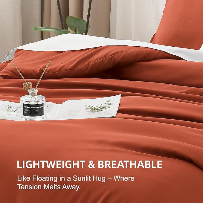 Litanika Burnt Orange Twin/Twin XL Comforter Set, 2 Pieces Solid Terracotta Lightweight Bedding Comforter Set, Rust Fluffy Quilted Blanket Set (66x90In Comforter & 1 Pillowcase)
